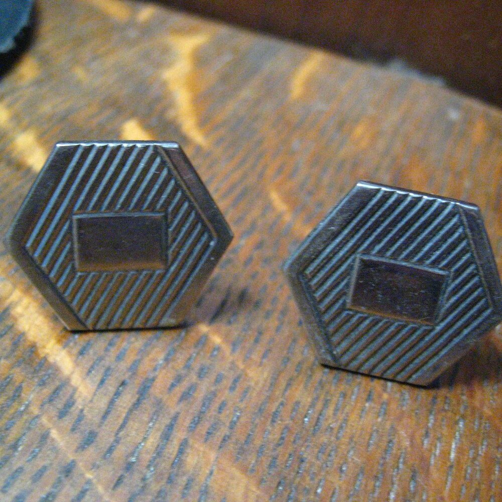 Mid Century Modern Silver Hexagon Cuff Links